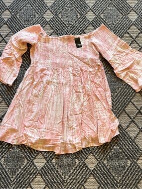 Torrid Women’s 4X Pink Tie dye Smocked Challis Bell Sleeve Mini Dress Plus Size